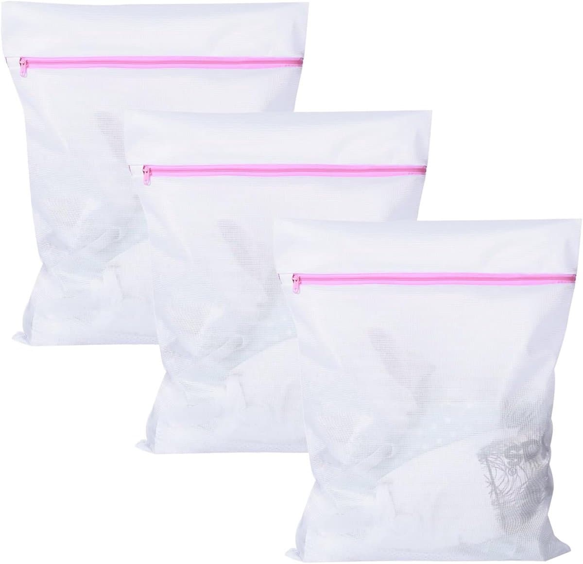 SnelShoppen - Set van 3 Wasnetten - 50 cm x 60 cm - Fijnmazige Waszak - Herbruikbare Mesh Waszak met Rits - Geschikt voor Kleding en Delicate Was — afbeelding 1