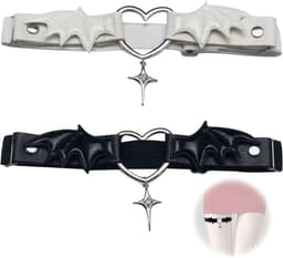 2 stuks kousenband voor dames, PU-leer, punk, hart, vleugels, met hanger, verstelbaar, ring voor gothic, cosplay, Halloween, carnaval, feestaccessoires (zwart, wit) — thumbnail 1