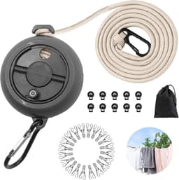 Waslijn, uittrekbaar, 10 m, draagbare campingwaslijn, outdoor, reizen, antislip, waslijn voor kamperen, wandelen, badkamer, bijkeuken, hotel, tuin, balkon, ster, zwart — thumbnail 1