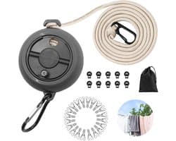 Waslijn, uittrekbaar, 10 m, draagbare campingwaslijn, outdoor, reizen, antislip, waslijn voor kamperen, wandelen, badkamer, bijkeuken, hotel, tuin, balkon, ster, zwart