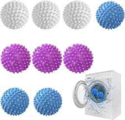9 stuks drogerballen voor wasdroger, drogerballen, droogballen, herbruikbare droogballen, droogbal, wasbal voor wasmachine, droger ballen voor thuiskleding (blauw, wit, paars) — thumbnail 1