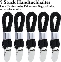 5 stuks handdoekklemmen, hangers voor handdoeken, handdoekhangers zonder naaien, handdoekclips met lussen, zwarte handdoekclips om op te hangen, handdoeklussen — thumbnail 3