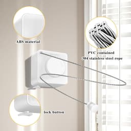 Intrekbare Waslijn - Droogrek Binnen - Kleding Drogen - Niet-doorhangend Ontwerp - 4.7 Meter - Wit — thumbnail 5