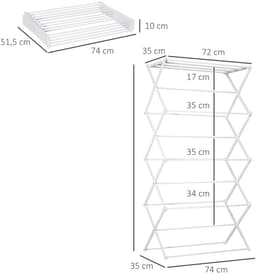 MEUNIQ Droogtoren 74 x 35 x 144 cm inklapbaar 8-staps met 10 droogstangen en bovenrek, vrijstaand wasrek zonder montage, wit — thumbnail 3