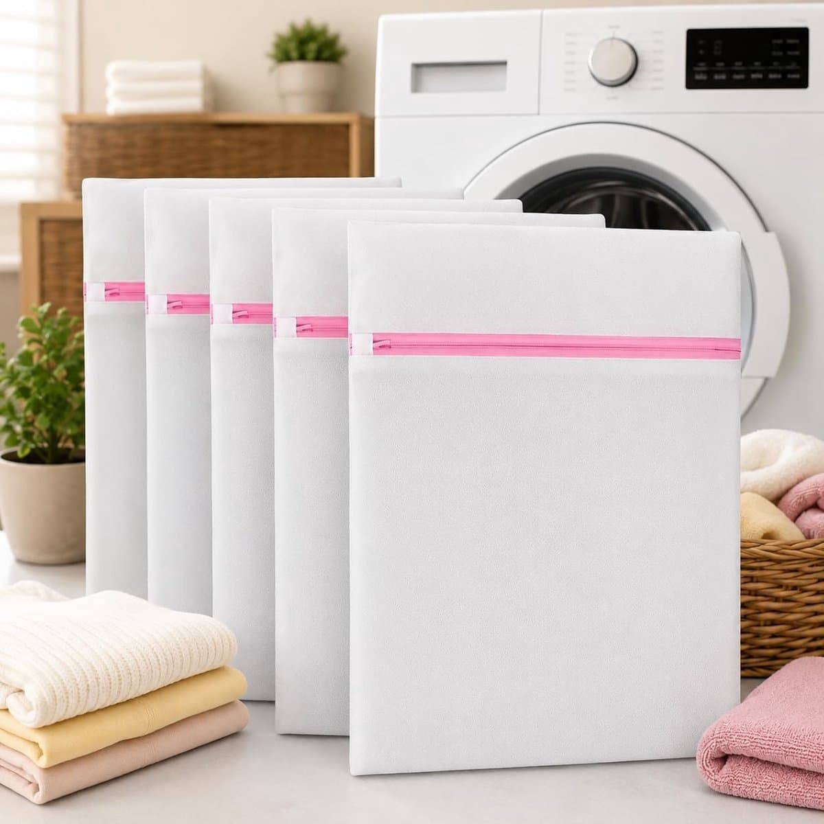 KZQ Wasnetten voor delicate kleding 5 stuks 30x40 cm met ritssluiting, herbruikbare waszakken voor fijne was, beschermt stoffen tegen slijtage en klitten, geschikt voor wasmachine en handwas — afbeelding 1