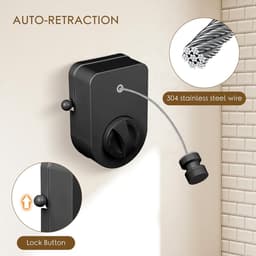 Uittrekbare Waslijn - Wandmontage Waslijn - Kleding Drogen - Doorhangbeveiliging - 4.2 Meter - Zwart — thumbnail 5