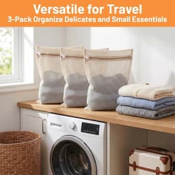 Set van 3 Katoenen Wasnetten 15x12 inch - Ademend Waszak met Stevige Rits voor Delicate Kleding, Ondergoed en Sokken - Ideaal voor Reizen en Wassen — thumbnail 3