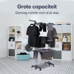Wasrek Staand - Droogtoren Wassen - Kleding Drogen - Inklapbare Wielen - 44 m Droogruimte - Zwart — thumbnail 2