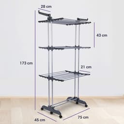 Wasrek Staand - Droogtoren Wassen - Kleding Drogen - Inklapbare Wielen - 44 m Droogruimte - Zwart — thumbnail 2