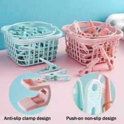 Wasknijpers mand - 30 kunststof wasknijpers - antislip - kleurecht - sterke klemkracht - kleding - sokken - poppen - levensmiddelen - foto's - groen. — thumbnail 3
