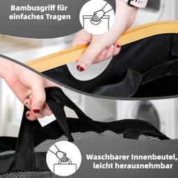 SnelShoppen - Wasmand met 3 vakken, 180 liter, opvouwbare wasverzamelaar met deksel, uitneembare waszak en schoenenwaszak voor efficiënt sorteren en o — thumbnail 4