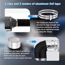 PromoHome ontluchtingsslang 125 mm - 4,2 meter - PVC aluminium flexibele slang met 2 klemmen en tape - voor wasdroger, airco, ventilatie, afzuigkap - zwart — thumbnail 3