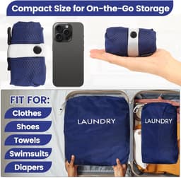 SnelShoppen - 2 Grote Waszakken voor Vuile Kleding, Draagbare Waterdichte Reiswaszakken met Trekkoord, Perfect voor Thuis, Camping, Badkamer, Vakantie — thumbnail 5