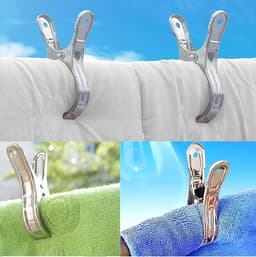 Roestvrijstalen knijpers - Metalen clips - Kleding drogen - Zware windbestendig - 8 stuks - Zilver — thumbnail 2