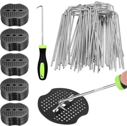 SnelShoppen - Pack van 50 Grondankers U-vormige Grondpennen voor Tuin, Kunstgras, Onkruiddoek, Mulch - Galvanized Staal, Inclusief 50 Ringen en 1 Pomp — thumbnail 1