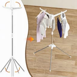 Wasgoed - Draaibaar Droogrek 3 Armen - 165cm×57cm×57cm - 360° Draaibaar & 27 Haken - Roestvrij Staal & 10kg - Opvouwbaar & Compact - Voor Binnen & Balkon — thumbnail 3