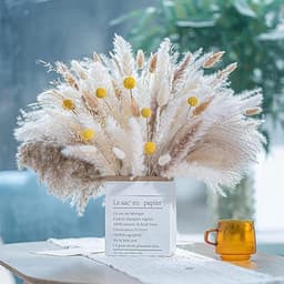 115 stuks gedroogd pampagras voor boho huisdecoratie, gemengd droog bloemenboeket voor bruiloften en feesten, pampabloemstukken, rustieke boerderijdecoratie — thumbnail 1