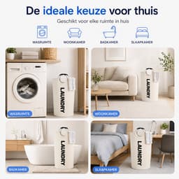 BOTC Wasmand - Waszak - Laundry basket - Wassorteerder - 38x63 cm - waszak vouwbaar - draagbaar wasbox - Gebroken wit — thumbnail 3
