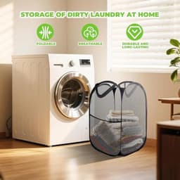 3 stuks pop-up wasmand, 75 l, opvouwbare wasmand van mesh, met handvat | Ademende wasmand, honingraatnet, geschikt voor badkamer, camping — thumbnail 4