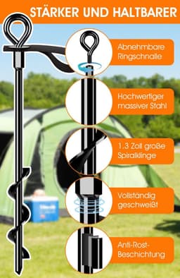 SnelShoppen - Set van 4 Zware Grondankers met Bandjes Windbestendig voor Bevestigen van Trampolines, Tenten, Luifels, Schuren, Motorhomes en Meer — thumbnail 4