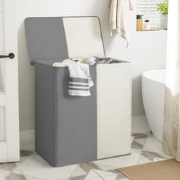 154L dubbele wasmand met deksel, grote wasbak en afneembare waszakken, grote inklapbare 2 verdelers wasbak met handgrepen voor slaapkamer wasruimte (beige+grijs) — thumbnail 3