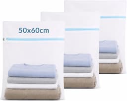 wasnet set van 3 stuks, groot 50x60cm fijnmazig | Fijnmazige waszakken van polyester met verborgen rits, voor mantels, beddengoed en jassen — thumbnail 1