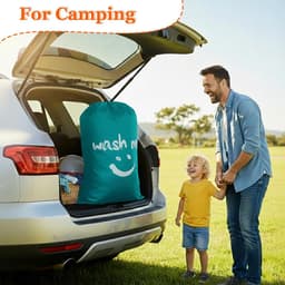 SnelShoppen - 120L Vuile Waszak, Stofdicht Trekkoord Tas, Grote Capaciteit Wasmand, Reis Tas voor Thuis, Studentenhuis, Gezin, Blauw — thumbnail 2