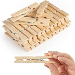 Houten kledingharingen - Waspinnen duurzaam - Wasgoed ophangen - Niet-slip grip - 60 stuks - Houtkleur — thumbnail 1