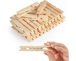 Houten kledingharingen - Waspinnen duurzaam - Wasgoed ophangen - Niet-slip grip - 60 stuks - Houtkleur