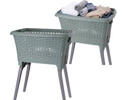 Bathroom Solutions wasmand op poten - 2x - groen - 35 ltr - 60 x 40 x 28 cm - Wasgoedmanden