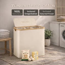 Vellano Wasmand 3 Vakken – Wassorteerder met Deksel – 160L – 3 Uitneembare Waszakken – Bamboe Frame – Incl. Drogerballen & Jasmijn Geurverfrisser — thumbnail 5