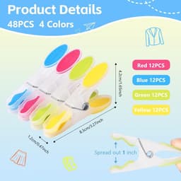 Multicolored Plastic Towel Clips - 48 Stuks Antislip Kledingknijpers voor Strandhanddoeken, Huishoudelijke en Buitengebruik Kledinghangers — thumbnail 4