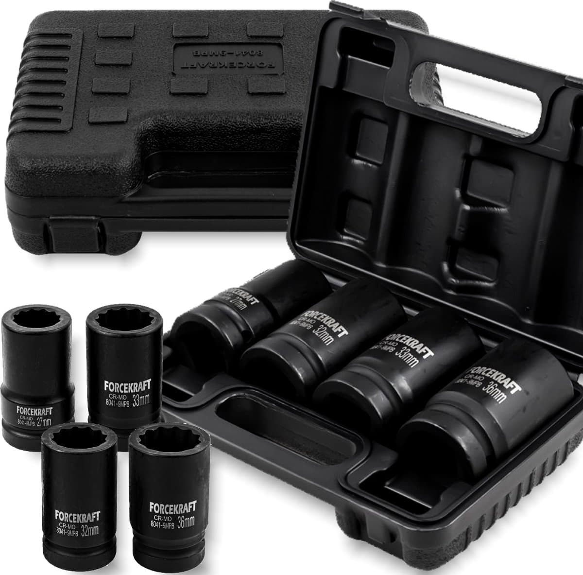 Forcekraft FK-8041-9MPB - Diepe Moersleutels Set - 27-36mm - 12-kant - 1 Inch — afbeelding 1
