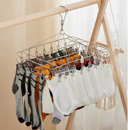 Vouwbaar RVS Sokdroogrek met 46 Clips, Rotatable Haak, Ideaal voor Sokken, Ondergoed en Wasaccessoires — thumbnail 2
