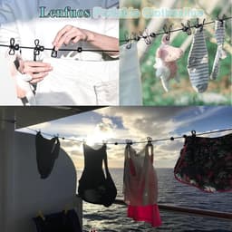2-pack draagbare waslijn, elastische reiswaslijn verstelbare intrekbare winddichte touw kledinglijn met 12 draadclips voor camping reiskleding wasdrogen buiten (zwart+blauw) — thumbnail 2