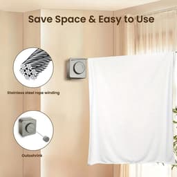 Intrekbare Waslijn - Wand Waslijn - Kleding Drogen - Niet Doorhangend - 4.6 meter - Wit — thumbnail 3