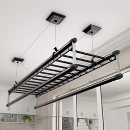 Plafond Droger - Waslijn Katrol - Was Drogen - 4 Bar Ontwerp - 150cm - Zwart — thumbnail 1