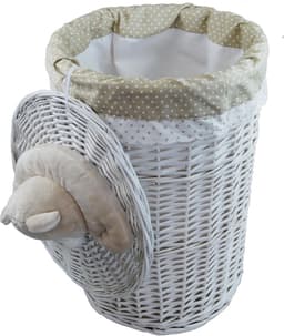 Wasmand Wilgentenen - Wasbox Rond - Kleding Opbergen - Met Pluche Beer - 60 Liter - Wit — thumbnail 3