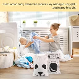 Beige Katoenen Waszakken 46 x 62 cm, 2 Stuks, Opvouwbare en Praktische Grote Capaciteit voor Kleding, Speelgoed en Boeken Opslag — thumbnail 3
