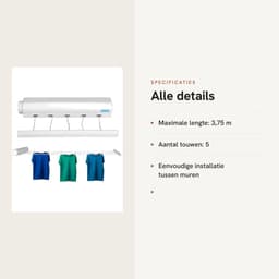Dailygoods- Waslijn Uittrekbaar 3,75 m - Wanddroogrek - Draagbare Waslijn - Ruimtebesparend - Multifunctioneel Ontwerp - Eenvoudige Installatie - Drooglijn — thumbnail 5