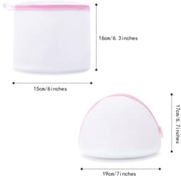 Dailygoods- Beha Waszak - 3 Stuks - Herbruikbare Waszakken - Mesh Waszak - Cilindrische/Halfronde Reinigingszakken - Roze - Lichtgewicht — thumbnail 2