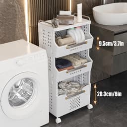 Laundry basket, plastic laundry collector, laundry trolley, laundry organiser, stackable laundry basket with wheels, laundry separator with 3 storage baskets, laundry sorting system, 41.7 x 29.7 x 89 cm — thumbnail 4