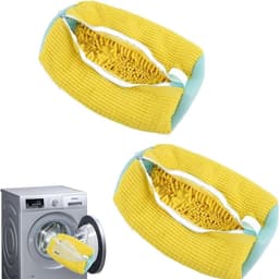 Set van 2 Herbruikbare Wasschoenentassen - Waszak voor Schoenen, Bescherming en Onderhoud voor de Wasmachine en Droger (Geel) — thumbnail 1