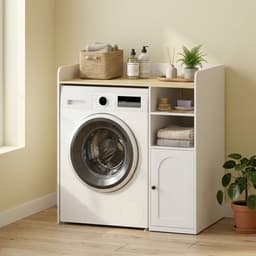 HOMCOM Kast boven wasmachine-MDF-93,5L x 60B x 100H cm-Wit + Natuur — thumbnail 3