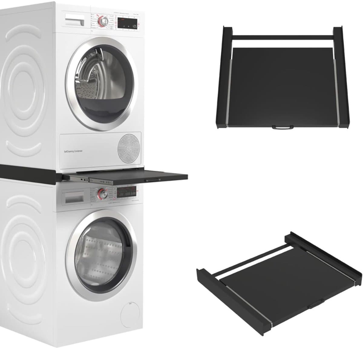 MIRA® Tussenstuk Wasmachine Droger - Stapelkit - Tussenstuk Wasmachine en Droger - Tussenstuk Wasmachine Droger Zwart - Tussenstuk Wasmachine Droger Aeg - Zwart - 54cm x 60cm x 8cm — afbeelding 1