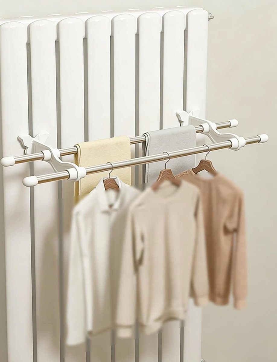 Dubbelpolig Handdoekenrek van Roestvrij Staal 50cm - Radiator Droogrek voor Kleding en Handdoeken, Ideaal voor Badkamer en Wasserij, Eenvoudige Installatie en Duurzaam Gebruik — afbeelding 1