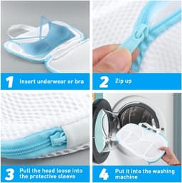4 stuks - Waszakje Lingerie - Bh Waszakken - Waszakjes met Rits voor bh - Anti-Vervorming - Geschikt Voor A-C-cup met draaghandvat - voorkomt haken en vervorming bij machinale wasbehandeling — thumbnail 5
