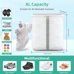 Schoenwaszak XL, 2-in-1 schoenwaszak, wasmachine, waszak voor schoenen en sneakers met extra reinigingsvak voor zolen, schoenwaszak voor schoenen, wasnet, verstevigde ritssluiting (wit) — thumbnail 2