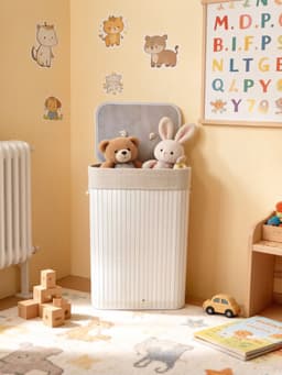 Hoppa! Wasmand | Opvouwbare Wasbak Met Deksel | Uitneembare Katoenen Waszak | 72L Wasbox | Bamboe | Waskist | Wit | 40 x 30 x 60 cm (BxDxH) — thumbnail 5
