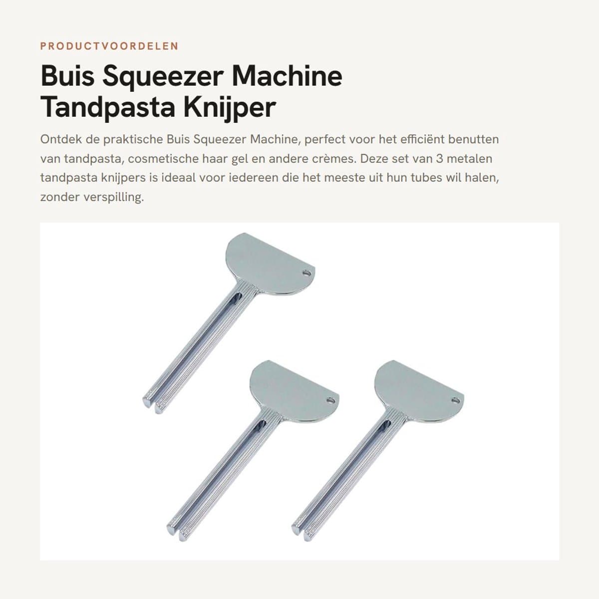 Dailygoods- Buis Squeezer - 3 Stuks - Metalen Tandpasta Dispenser - Duurzaam Ontwerp - Geschikt voor Crèmes - Vermindert Afval - 84x37mm - Tandpasta Knijper — afbeelding 1